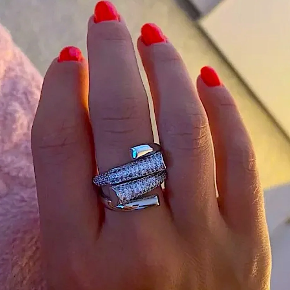 White Gold Micro Zircon Statement Ring